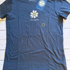 Life Is Good Dark Blue Tee with Daisy Design